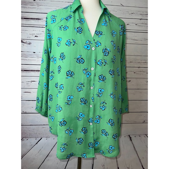 CAbi Tops - Cabi blouse Sketchbook Floral Go-to Top Small Shirt 5891 Green #5891 Long Sleeve